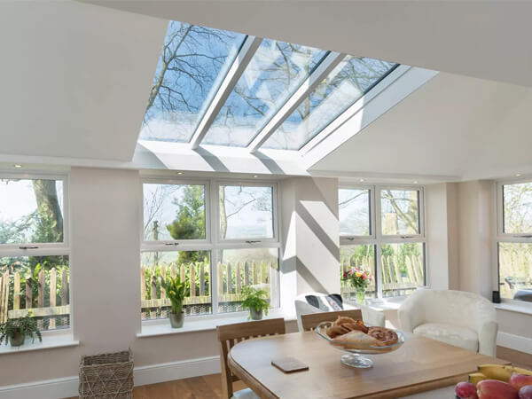 A roof window in a conservatory
