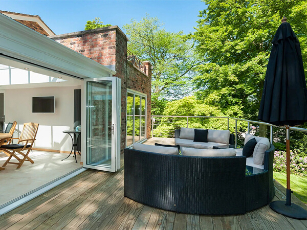 A seating area next to an extension