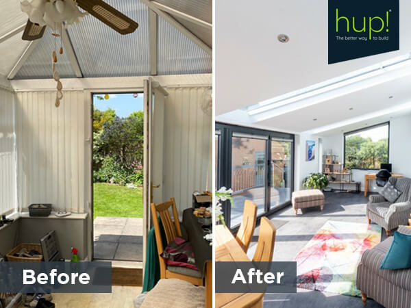 Before and after hup! conservatory transformation