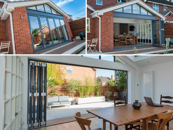 Bi-folding doors in an extension